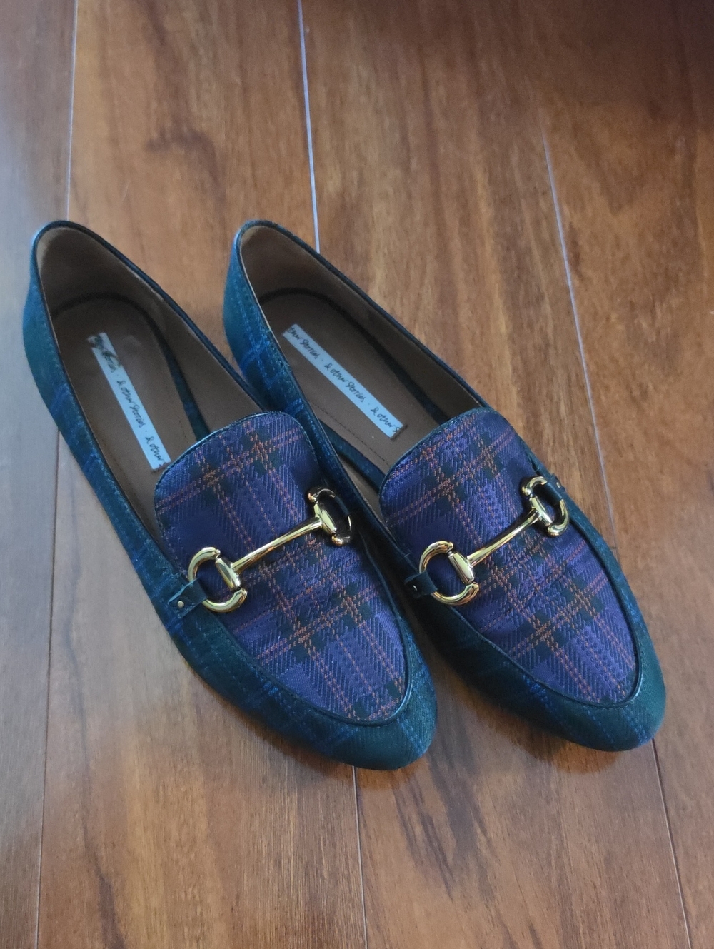 & Other Stories Plaid Loafers in Purple and Green with Gold Horsebit